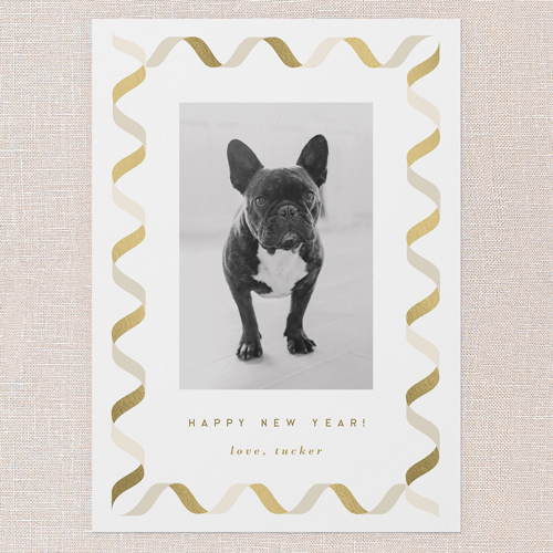 Ribbon Twist New Year's Card, White, 5x7 Flat, New Year, 100% Recycled Cardstock , Square, White