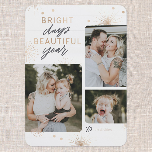 Radiant Moments New Year's Card, White, 5x7 Flat, New Year, Pearl Shimmer Cardstock, Rounded, White