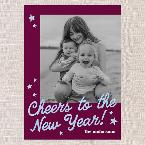 Starlit Cheers New Year's Card, Purple, 5x7 Flat, New Year, Luxe Double-Thick Cardstock, Square, Merlot