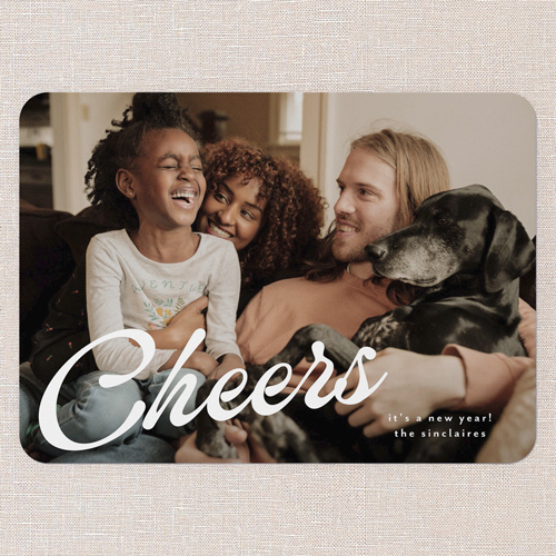 Modern Cheers New Year's Card, White, 5x7 Flat, New Year, 100% Recycled Cardstock , Rounded, White
