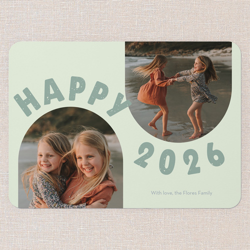Modern Cheer New Year's Card, Green, 5x7 Flat, New Year, Pearl Shimmer Cardstock, Rounded, Wintergreen