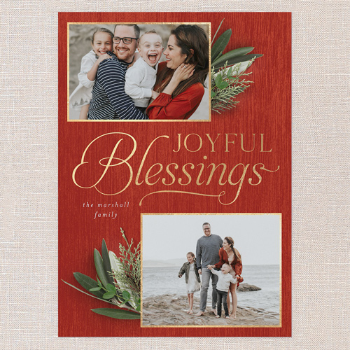 Evergreen Blessings Religious Christmas Card, Red, 5x7 Flat, Religious, Pearl Shimmer Cardstock, Square