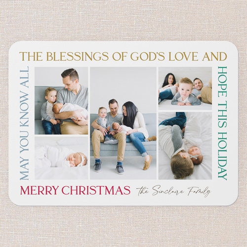 Blessings All Around Religious Christmas Card, White, 5x7 Flat, Religious, Pearl Shimmer Cardstock, Rounded, White