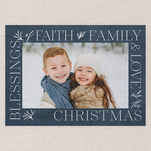 Blessed Border Religious Christmas Card, Blue, 5x7 Flat, Religious, 100% Recycled Cardstock , Square, Slate Blue
