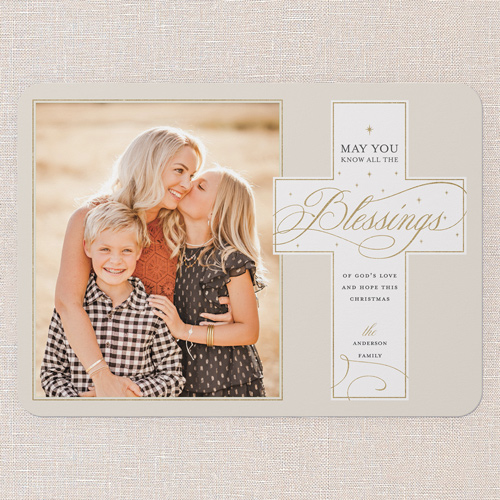 Blissful Cross Religious Christmas Card, Beige, 5x7 Flat, Religious, Matte, Signature Smooth Cardstock, Rounded, Latte