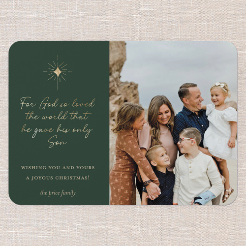 Radiant Blessing Religious Christmas Card, Green, 5x7 Flat, Religious, Pearl Shimmer Cardstock, Rounded, Pine Grove