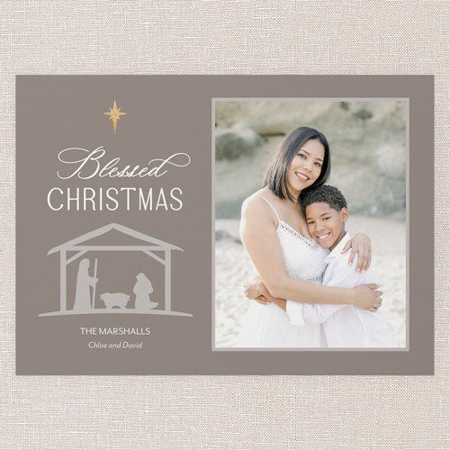 Holy Night Greetings Religious Christmas Card, Brown, 5x7 Flat, Religious, 100% Recycled Cardstock , Square, Brown