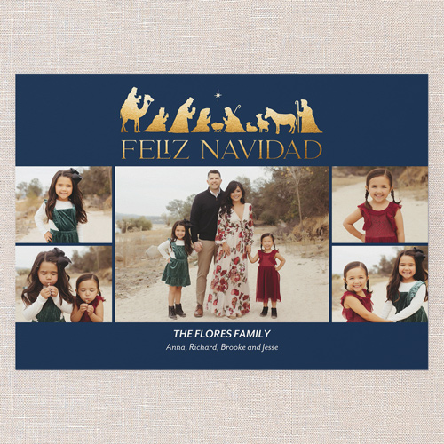 Feliz Nativity Tarjeta de Navidad, Blue, 5x7 Flat, Feliz Navidad, Luxe Double-Thick Cardstock, Square, Nautical