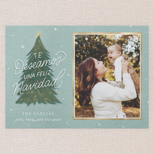 Lovely Tree Tarjeta de Navidad, Green, 5x7 Flat, Feliz Navidad, Luxe Double-Thick Cardstock, Square, Mantis