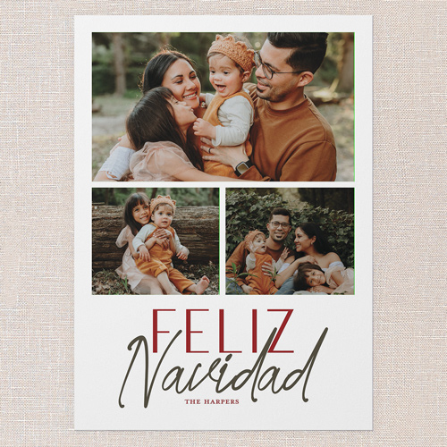 Modern Script Greeting Tarjeta de Navidad, White, 5x7 Flat, Feliz Navidad, Standard Smooth Cardstock, Square, White