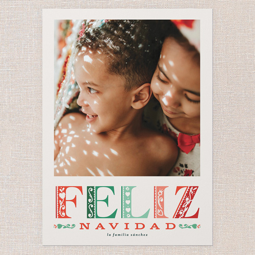 Fiesta Lettering Tarjeta de Navidad, Beige, 5x7 Flat, Feliz Navidad, Standard Smooth Cardstock, Square, Cream