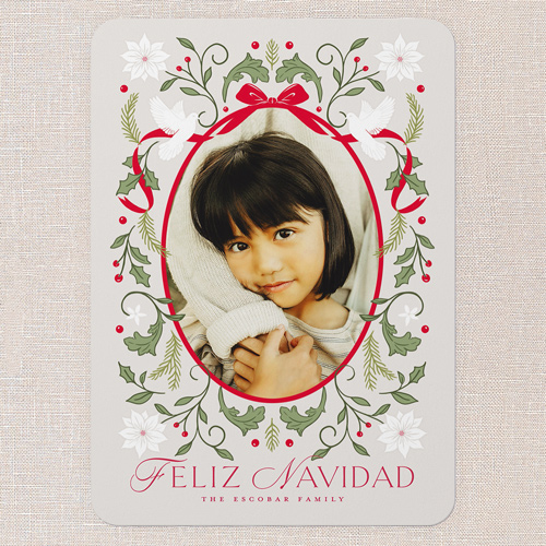 Peaceful Gathering Tarjeta de Navidad, Grey, 5x7 Flat, Feliz Navidad, Standard Smooth Cardstock, Rounded, Whisper Gray