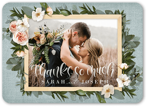 Bohemian Flowers Wedding Thank You Card, Green, 5x7 Flat, Standard Smooth Cardstock, Rounded, Spring Valley