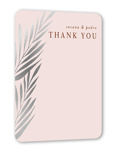 Brilliant Pampas Wedding Thank You Card, Brown, Silver Foil, 5x7 Flat, Pearl Shimmer Cardstock, Rounded, Chestnut
