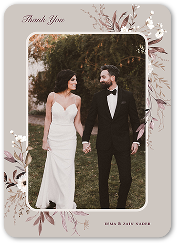 Floral Filigree Thank You Card, Beige, 5x7 Flat, Matte, Signature Smooth Cardstock, Rounded, Antique White