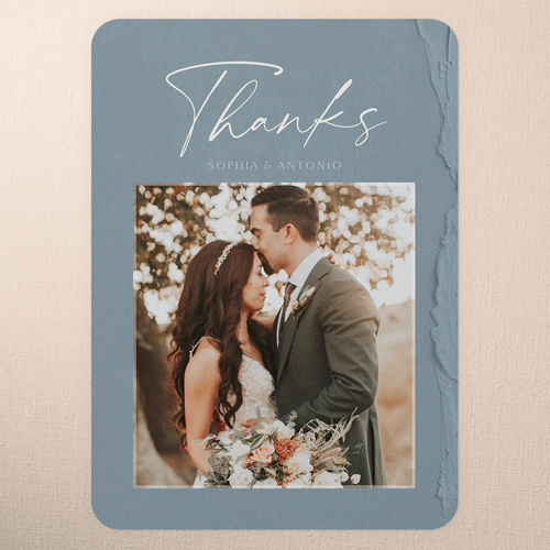 Torn Textures Wedding Thank You Card, Blue, 5x7 Flat, 100% Recycled Cardstock ?, Rounded