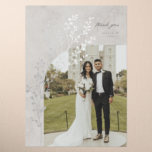 Beaming Branch Wedding Thank You Card, Gray, Silver Foil, 5x7 Flat, Matte, Signature Smooth Cardstock, Square