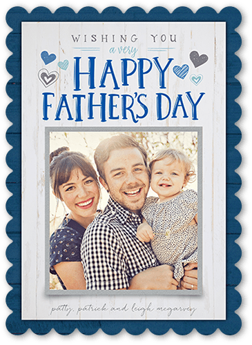 Rustic Hearts Father's Day Card, Blue, 5x7, Pearl Shimmer Cardstock, Scallop