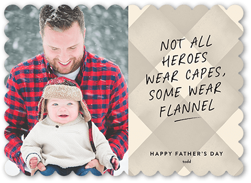 Flannel Hero Father's Day Card, Beige, 5x7 Flat, Pearl Shimmer Cardstock, Scallop