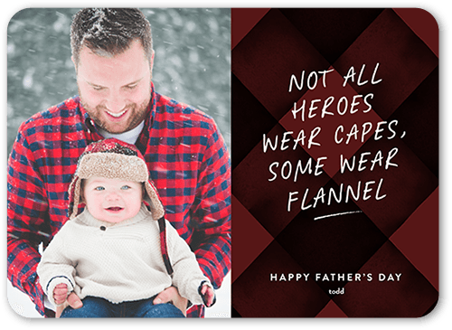 Flannel Hero Father's Day Card, Red, 5x7 Flat, Pearl Shimmer Cardstock, Rounded