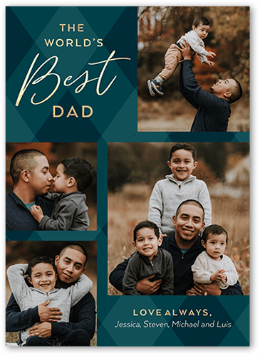 Best Dad Plaid Father's Day Card, Blue, 5x7 Flat, Luxe Double-Thick Cardstock, Square