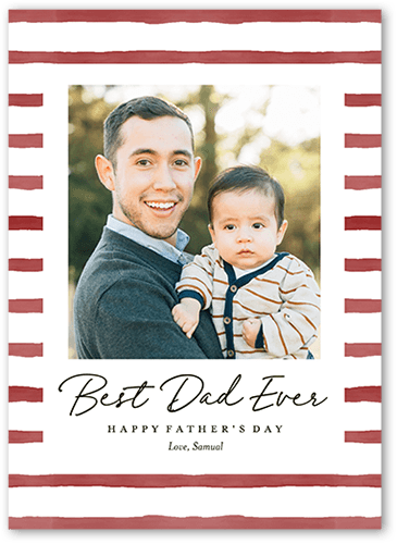 Watercolor Stripes Father's Day Card, Red, 5x7 Flat, Matte, Pearl Shimmer Cardstock, Square, White