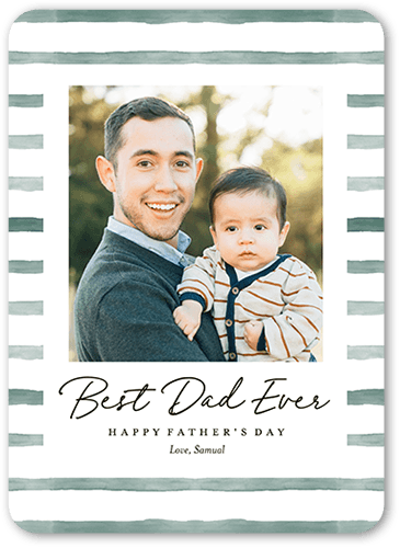Watercolor Stripes Father's Day Card, Green, 5x7 Flat, 100% Recycled Cardstock , Rounded, Sage