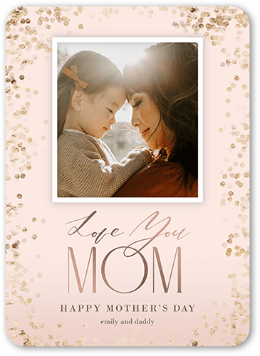 Elegant Border Bokeh Mother's Day Card, Pink, 5x7 Flat, Matte, Signature Smooth Cardstock, Rounded