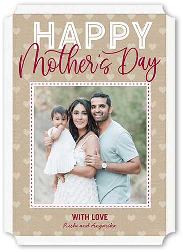 Textured Hearts Mother's Day Card, Red, 5x7 Flat, Matte, Signature Smooth Cardstock, Ticket, White