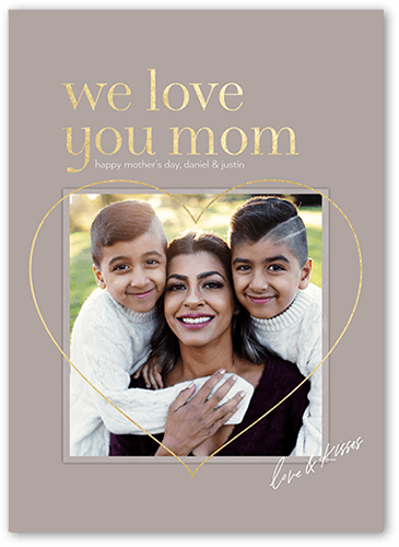 Love Mom Mother's Day Card, Brown, 5x7 Flat, Pearl Shimmer Cardstock, Square