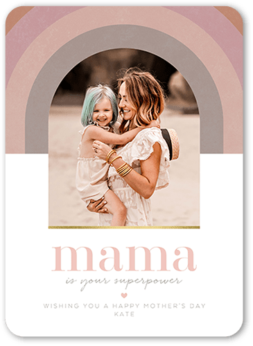 Rainbow Mama Mother's Day Card, Pink, 5x7 Flat, 100% Recycled Cardstock , Rounded, Clay