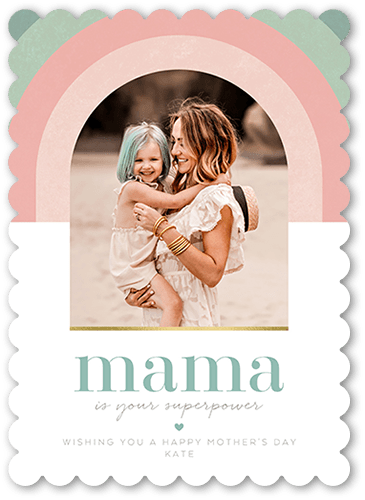 Rainbow Mama Mother's Day Card, Pink, 5x7 Flat, Pearl Shimmer Cardstock, Scallop
