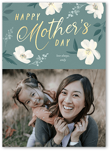 Floral Framing Mother's Day Card, Blue, 5x7 Flat, Standard Smooth Cardstock, Square