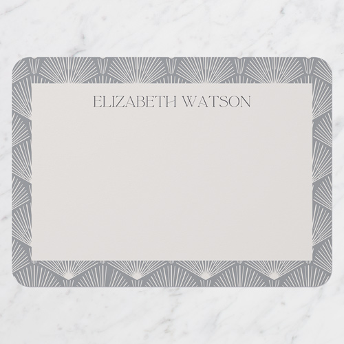 Peacock Frame Personal Stationery, Grey, 5x7 Flat, Pearl Shimmer Cardstock, Rounded