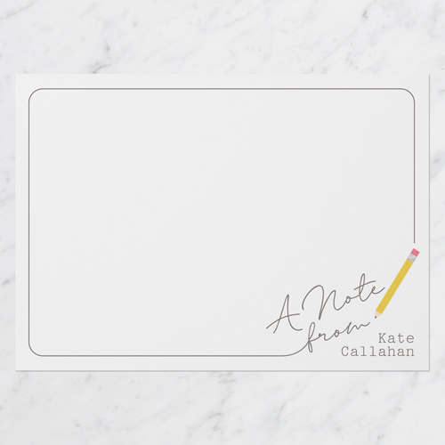 Penciled Note Personal Stationery, White, 5x7 Flat, Standard Smooth Cardstock, Square