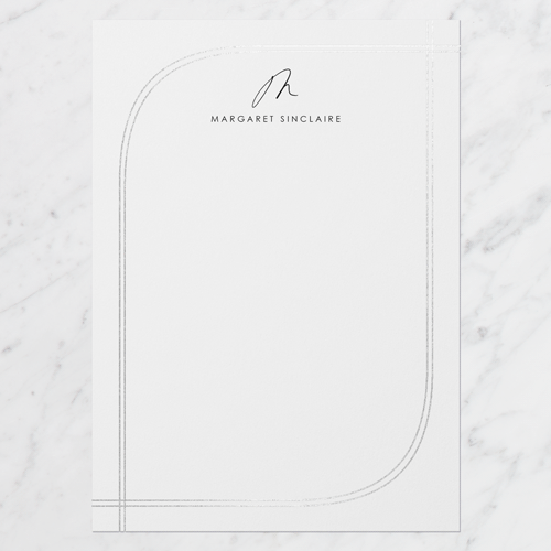 Edge Arc Personal Stationery, White, Silver Foil, 5x7 Flat, Luxe Double-Thick Cardstock, Square