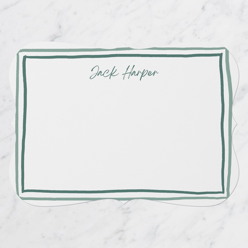 Doubled Lines Personal Stationery, Green, 5x7 Flat, Pearl Shimmer Cardstock, Bracket