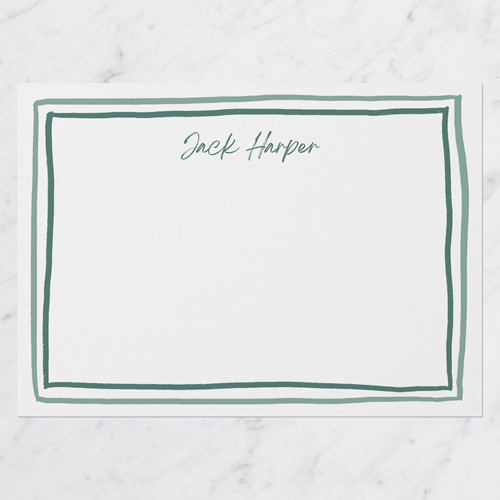 Doubled Lines Personal Stationery, Green, 5x7 Flat, Pearl Shimmer Cardstock, Square