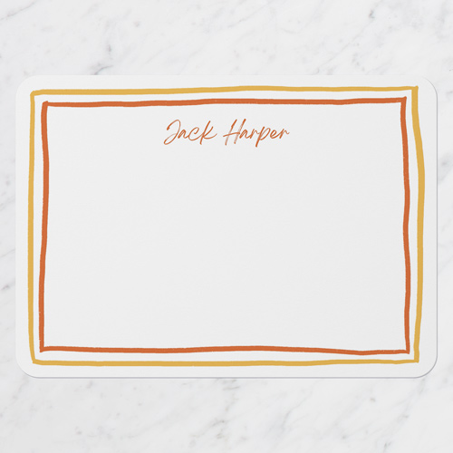 Doubled Lines Personal Stationery, Orange, 5x7 Flat, Pearl Shimmer Cardstock, Rounded