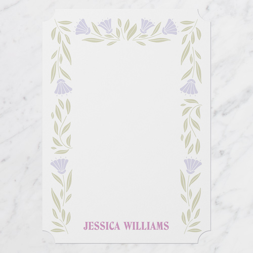 Symbolic Floral Frame Personal Stationery, Purple, 5x7 Flat, Pearl Shimmer Cardstock, Ticket