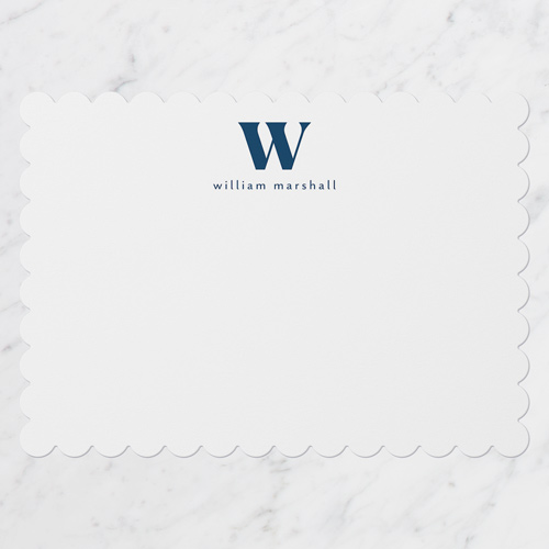 Large Initial Personal Stationery, Blue, 5x7 Flat, Pearl Shimmer Cardstock, Scallop