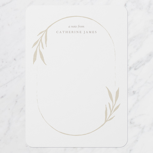 Oval Laurels Personal Stationery, Beige, 5x7 Flat, Matte, Signature Smooth Cardstock, Rounded, Limestone