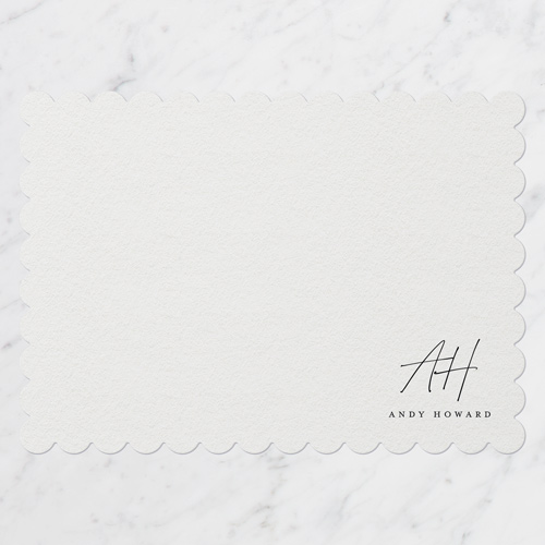 Textured Initials Personal Stationery, White, 5x7 Flat, Matte, Signature Smooth Cardstock, Scallop