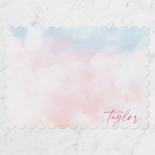 Gentle Clouds Personal Stationery, Pink, 5x7 Flat, Matte, Signature Smooth Cardstock, Scallop