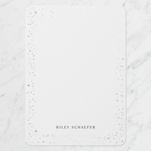 Confetti Boundary Personal Stationery, Silver Foil, White, 5x7 Flat, Pearl Shimmer Cardstock, Rounded, White