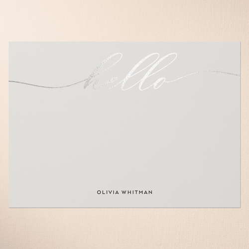 Swept Hello Personal Stationery, Grey, Silver Foil, 5x7 Flat, Matte, Signature Smooth Cardstock, Square, Whisper Gray