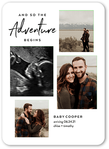 Beginning Adventures  Pregnancy Announcement, White, 5x7 Flat, Matte, Signature Smooth Cardstock, Rounded