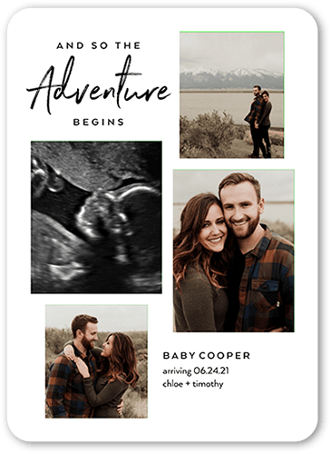 Beginning Adventures  Pregnancy Announcement, White, 5x7 Flat, 100% Recycled Cardstock ?, Rounded