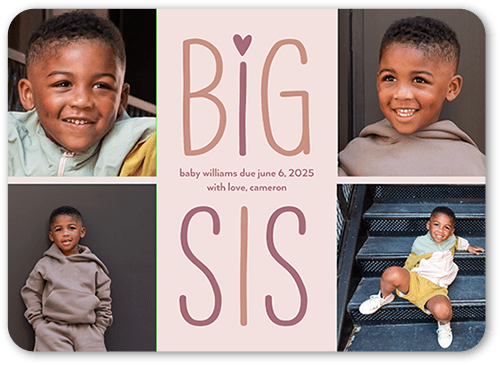Big Sibling Pregnancy Announcement, Pink, 5x7 Flat, 100% Recycled Cardstock , Rounded