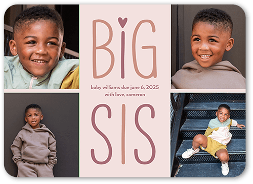 Big Sibling Pregnancy Announcement, Pink, 5x7 Flat, 100% Recycled Cardstock ?, Rounded